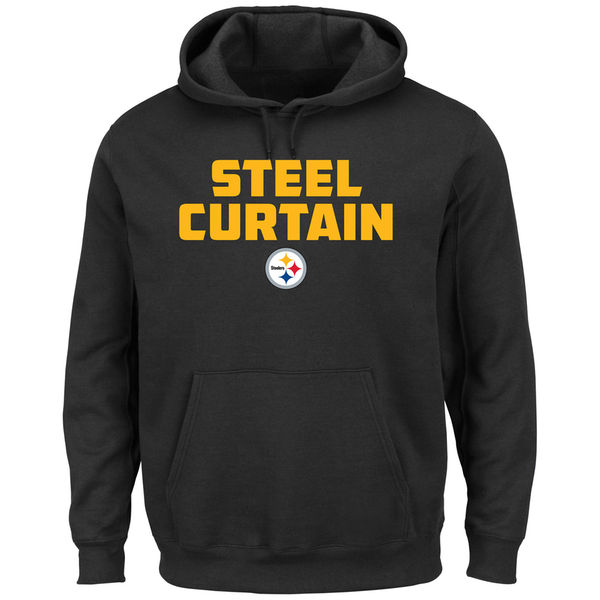 Men Pittsburgh Steelers Majestic Hot Phrase Pullover Hoodie Black->customized nfl jersey->Custom Jersey